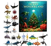 Bexdug Christmas Sea Animals Advent | Two Dimensional Acrylic Ornament 24 Days Countdown Calendar,Sea Animals Jewelry,Suitable For Adults Children Home Holiday Tree Car Rearview Mirror Wall