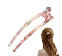 Bexdug French U Shaped Hairpin,Tortoise U Sticks Pins | Cellulose Acetate Hairpin With Bow Tie, 2 Prong Hair Stick Hairpin For Women Hairstyles