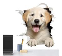 Bexdug Labrador Decal | White Labrador Breaking Through Wall Decal, Adhesive Wall Sticker, Waterproof Wall Decors for Tiles, Doors, Furniture