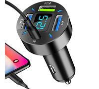 Bexdug USB Quick Car Charger QC3.0 Adapter - 66W USB C 4-Ports Fast Car Charger Quick Charge USB Type C Plug Car Adapter | LED Digital Display, Real-time Monitoring Of Battery Voltage, Keep