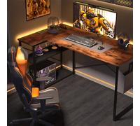 BEXEVUE Compact 120cm Reversible L-Shaped Desk with Power Outlets & Shelves in Dark Brown | Size: 120 cm x 70 cm BEXEVUE Dark Brown 120 cm x 70 cm