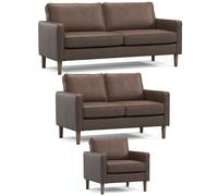 Bexhill Brown Faux Leather 3 Piece Sofa Suite 3 Seater, 2 Seater and Armchair Furnishings For Less UK Brown One Size