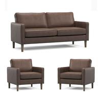 Bexhill Tan Faux Leather 3 Piece Sofa Suite 3 Seater and 2 Armchairs Furnishings For Less UK Brown One Size