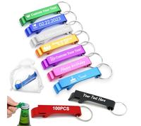 BEXOA 100Pcs Personalised Bottle Opener Keyring - Engraved Customised Text/Logo Bottle Opener Bulk for Wedding Party Favors Gift for Guests (100pcs)