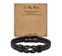 BEXOA Personalised Bracelets Gifts for Men, Infinity Knot Engraved Leather Bracelet Father's Valentine's Day Birthday Christmas Graduation Gifts for Dad Husband Boyfriend Son (To My Man)