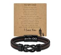 BEXOA Personalised Bracelets Gifts for Men, Infinity Knot Engraved Leather Bracelet Father's Valentine's Day Birthday Christmas Graduation Gifts for Dad Husband Boyfriend Son (To My Dad)