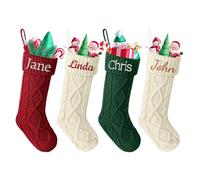 BEXOA Personalised Christmas Stockings - 18" Large Embroidered Custom Name Knitted Christmas Stocking for Kids, Xmas Tree Hanging Ornaments for Fireplace Holiday Party Decoration (7, Embroidery)