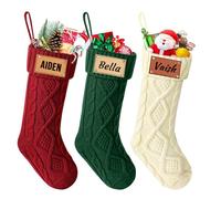 BEXOA Personalised Christmas Stockings - 18” Large Knitted Custom Names Christmas Stockings with Name Tag, Xmas Stocking for Kids Family Fireplace Christmas Holiday Party Decoration