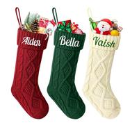 BEXOA Personalised Christmas Stockings - 18” Large Knitted Embroidered Custom Names Christmas Stockings, Xmas Stocking for Kids Family Fireplace Christmas Holiday Party Decoration (3, Embroidered)