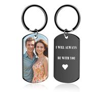 BEXOA Personalised Keyring, Custom Photo Engraved Text Key Ring Customised Keychain Anniversary Memorial Gifts for Him Men Boyfriend Dad Family (UV drip glue - Black)