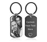 BEXOA Personalised Keyring, Custom Photo Engraved Text Key Ring Customised Keychain Anniversary Memorial Gifts for Him Men Boyfriend Dad Family (Engraving - Rectangular)