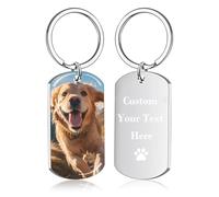 BEXOA Personalised Keyring, Custom Photo Engraved Text Key Ring Customised Keychain Anniversary Memorial Gifts for Him Men Boyfriend Dad Family (UV drip glue - Silver)