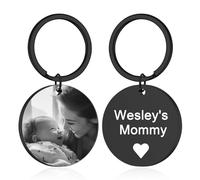 BEXOA Personalised Keyring, Custom Photo Engraved Text Key Ring Customised Keychain Anniversary Memorial Gifts for Him Men Boyfriend Dad Family (Engraving - Circular)