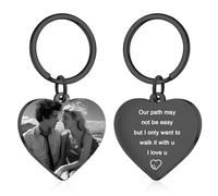 BEXOA Personalised Keyring, Custom Photo Engraved Text Key Ring Customised Keychain Anniversary Memorial Gifts for Him Men Boyfriend Dad Family (Engraving - Heart-shaped)
