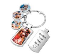 BEXOA Personalised Keyring Photo,Custom Keyrings with Picture Text Double Sided,Personalised Christmas,Birthday,Father Day,Mother's Day Gifts for Men Women (4 Photos & Text)