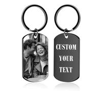 BEXOA Personalised Keyring Photo - Custom Picture Keychain Engraved Text Customised Gifts for Him Men Boyfriend (Engraving Grayscale - Black)