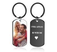 BEXOA Personalised Keyring Photo - Custom Picture Keychain Engraved Text Customised Gifts for Him Men Boyfriend (UV Color - Black)