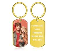 BEXOA Personalised Keyring Photo - Custom Picture Keychain Engraved Text Customised Gifts for Him Men Boyfriend (UV Color - Gold)