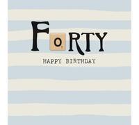 Bexy Boo 40th Birthday Card with Wooden Scrabble Tile Attachment, Blue Stripe Design, Milestone Card for Men or Women, Standard Size