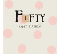 Bexy Boo 50th Birthday Card for Her, with Wooden Scrabble Tile Attachment, Pink Polka Dot Design, Standard Size, Milestone Greeting Card