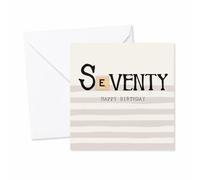 Bexy Boo 70th Birthday Card with Wooden Scrabble Tile, Milestone Greeting Card, Neutral Stripe Design, Standard Size, for Him or Her