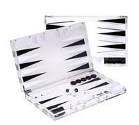 Backgammon Set 14"x 8.5"x2" (LxWxH) Luxury Backgammon Sets for Adults with Playing Pieces, Leather Dice Cups, Elegant Coffee Table Game Decor, Clear Acrylic - White