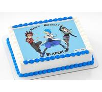BEYBLADE X Cake Topper Decoration - Anime Battle Scene with Characters and Spinning Tops fits 1/4 Sheet cake or larger