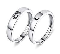Beydodo 925 Sterling Silver Rings Adjustable Engagement Moon and Sun Ring Engraved I Love You Sun and Moon Engagement Ring Set