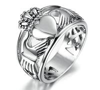 Beydodo Band Rings Stainless Steel, Mens Ring Personalised Silver Claddagh Ring Crown and Heart Size P 1/2