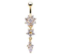 Beydodo Belly Button Ring 14g Stainless Steel, Navel Rings for Women Sexy Flower Dangle with Cubic Zirconia - Womens Piercing Jewellery Gold