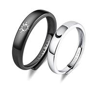 Beydodo Matching Rings for Couples, Wedding Bands Black Silver Rings I Love You with Moon and Sun Pattern