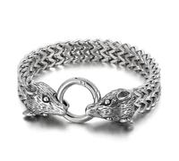 Beydodo Mens Bracelets Stainless Steel, Bangle Bracelets Chain with Chinese Zodiac Rat, 8.8 inch Length, 12mm Width, Hip Hop Jewellery