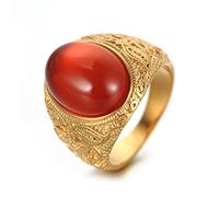 Beydodo Mens Fashion Rings Stainless Steel; Rings for Men Customizable Size N 1/2 Vintage Flower Ring with Red Stone