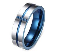 Beydodo Mens Ring Tungsten 6mm, Band Ring with Blue Cross Groove Size V 1/2