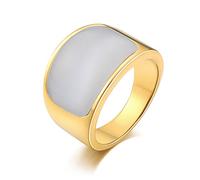 Beydodo Mens Signet Rings Stainless Steel, Engraved Rings for Men White Semi Arc Stone Ring Size 11