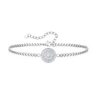 Beydodo Mens Stainless Steel Bracelet, Bracelets Chain Adjustable Curb Chain with Compass, 7 inch Length and 2 inch Extender, 3mm Width, Hip Hop Jewellery