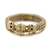 Beydodo Mens Stainless Steel Bracelet Gold, Bangle Bracelets Chain Wheat Chain with Wolf Head, 8.5 inch Length, 12mm Width, Hip Hop Jewellery