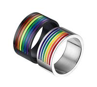 Beydodo Promise Ring for Gay Couples, Stainless Steel Promise Rings Size V 1/2 and V 1/2 10mm LGBTQ Ring with Rainbow Enamel