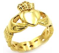 Beydodo Stainless Steel Ring Men, Mens Rings Personalised Gold Crown and Heart Claddagh Ring Size L 1/2
