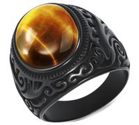 Beydodo Stainless Steel Rings For Men, Band with Stone, Size L-X | Vintage Ring Punk Rock, Classic Comfort Fit, 23mm Width, Jewellery for Daily Wear