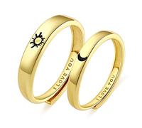 Beydodo Sterling Silver Rings Couples, Adjustable Rings Sun and Moon Matching Engagement Ring I Love You with Gold Plated