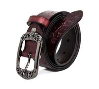 Beyeeway Genuine Leather Vintage Belt with Embossed Buckle Classic Printed Belt for Women with Butterfly Patterns Ideal for Jeans, 120cm(tour de taille : 90-95cm)