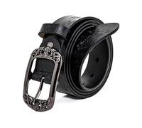 Beyeeway Genuine Leather Vintage Belt with Embossed Buckle Classic Printed Belt for Women with Butterfly Patterns Ideal for Jeans, 110cm(tour de taille : 78-85cm)