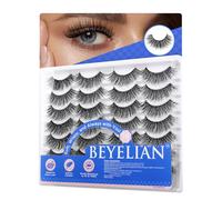 BEYELIAN 14 Pairs False Eyelashes Clear Band D Curl 9-15MM Eye Lashes Pack, Soft and Lightweight Invisible Band Faux Mink Lashes, Reusable, Easy to Apply