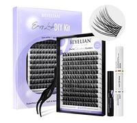 BEYELIAN Cluster Lash Kit, 168 Pcs Clusters, Individual Clusters Eyelash Applicator Tool, Lashes Bond and Seal Remover Easy to Apply at Home (Twin Flowers), C-Black-Twin Flowers+Glue
