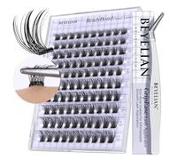 BEYELIAN Cluster Lashes Self Adhesive Eyelashes, 140 Pcs D+ Curl Pre Glued Eyelashes ReadyBond Lash Clusters 10-16mm Mixed DIY Press on Cluster Eyelash Extensions (Twin Flowers, Black)