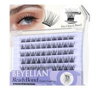 BEYELIAN Cluster Lashes Self Adhesive Eyelashes, 60 Pcs D+ Curl Pre Glued Eyelashes ReadyBond Lashes 10-16mm Mixed DIY Press on Cluster Eyelash Extensions at Home (R01)