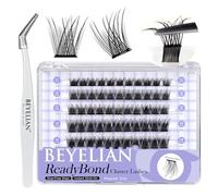 BEYELIAN Cluster Lashes Self Adhesive Eyelashes, 66 Pcs D+ Curl Pre Glued Eyelashes ReadyBond Lashes 10-16mm Mixed DIY Press on Cluster Eyelash Extensions at Home (R53)