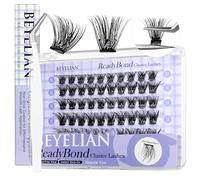 BEYELIAN Cluster Lashes Self Adhesive Eyelashes, 72 Pcs D+ Curl Pre Glued Eyelashes ReadyBond Lash Clusters 10-16mm Mixed DIY Press on Cluster Eyelash Extensions (56D, Black)
