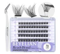 BEYELIAN Cluster Lashes Self Adhesive Eyelashes, 72 Pcs D+ Curl Pre Glued Eyelashes ReadyBond Lashes 10-16mm Mixed DIY Press on Cluster Eyelash Extensions at Home (R38)